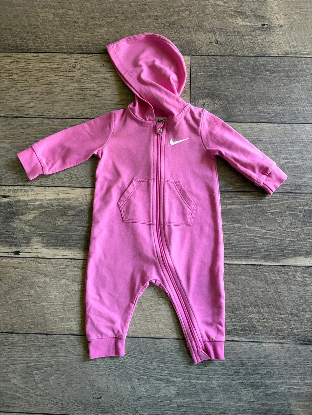 Nike Hot Pink Hooded Baby One-Piece Zipper Romper